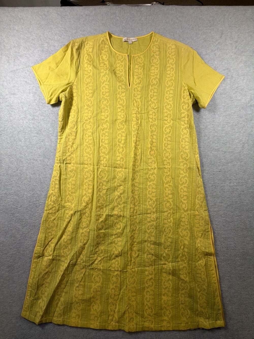 Abhishek Gupta Embroidered Mustard Yellow Short Sleeve Tunic Dress